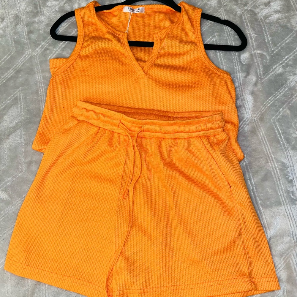Vibrant Orange Sleeveless Top and Shorts Set